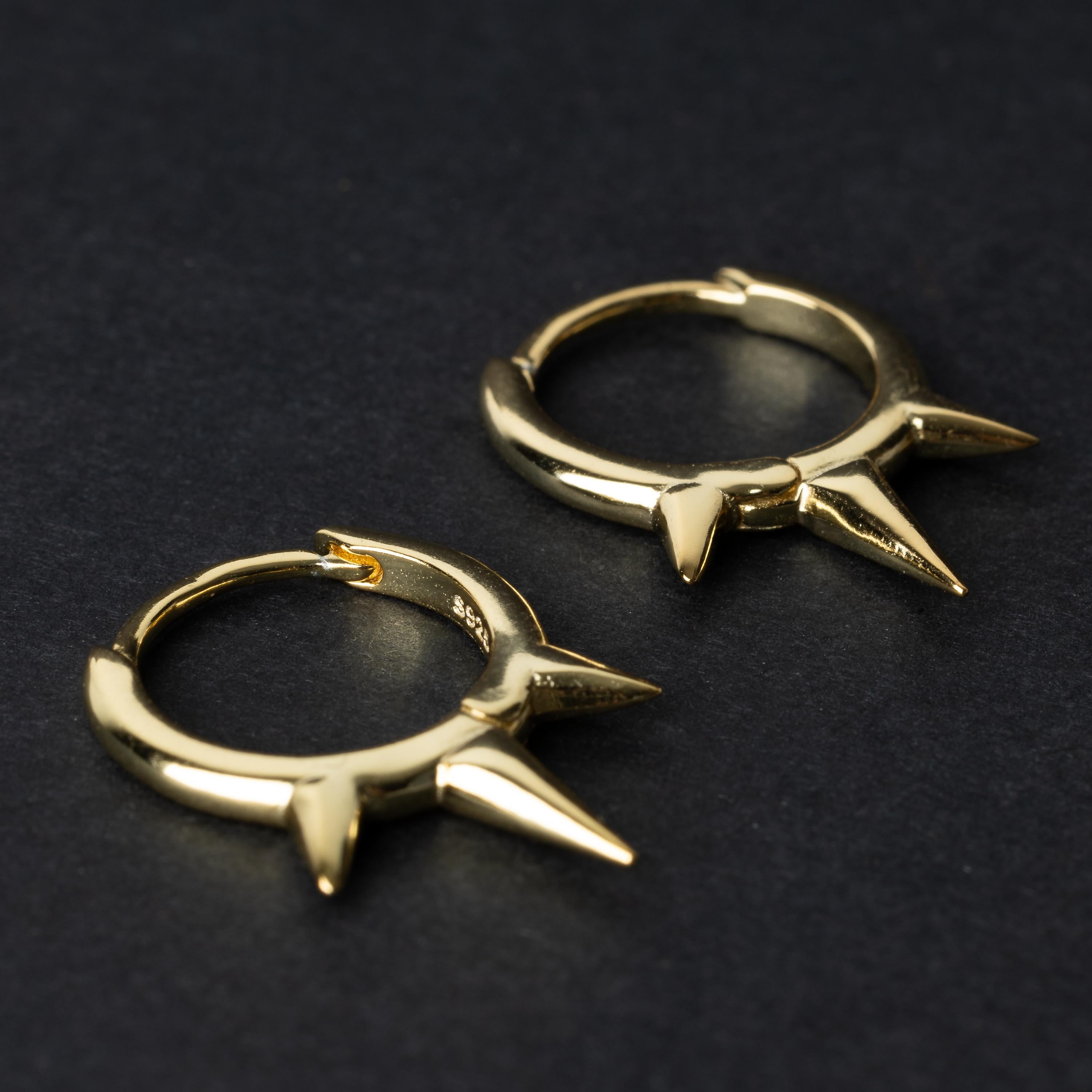 Pair of Spiked Hoop Earrings in Sterling Silver, Alt Hoop Earrings, Oval Hoop Earrings, Chunky Hoop Earrings, Silver or Gold