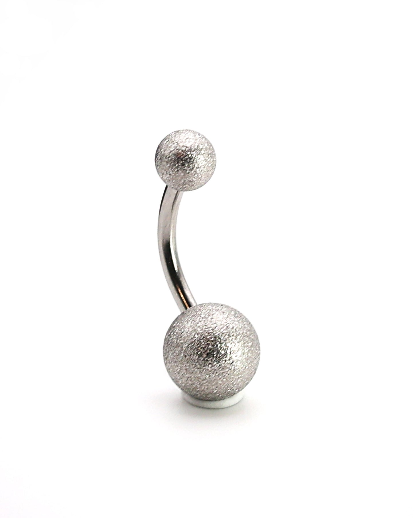 Silver Shimmery Belly Button Bar, displayed on a white matte background.