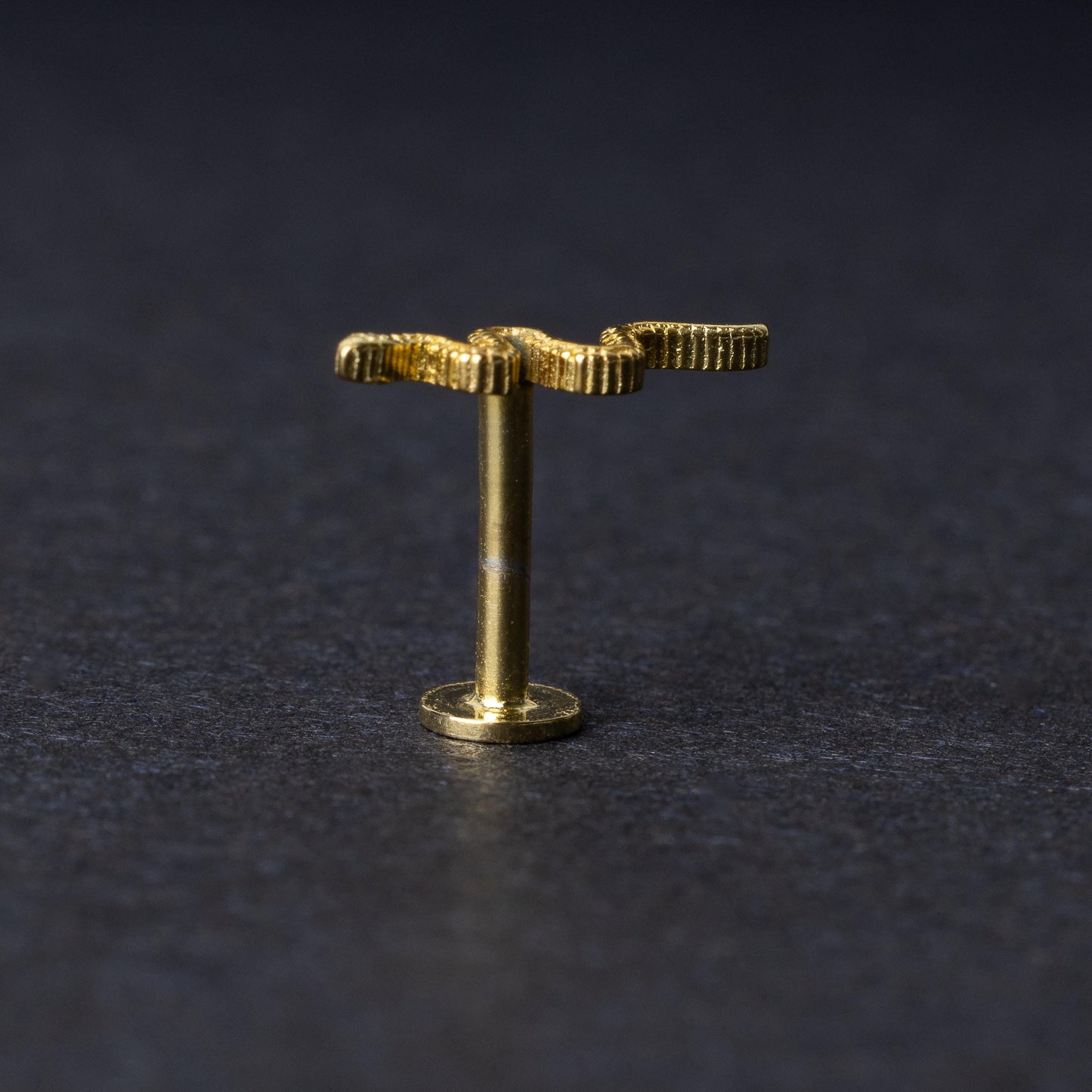 Gold-plated 925 sterling silver snake motif labret displayed on a dark background.