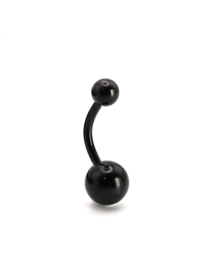 Stainless steel belly bar in black displayed on a white background