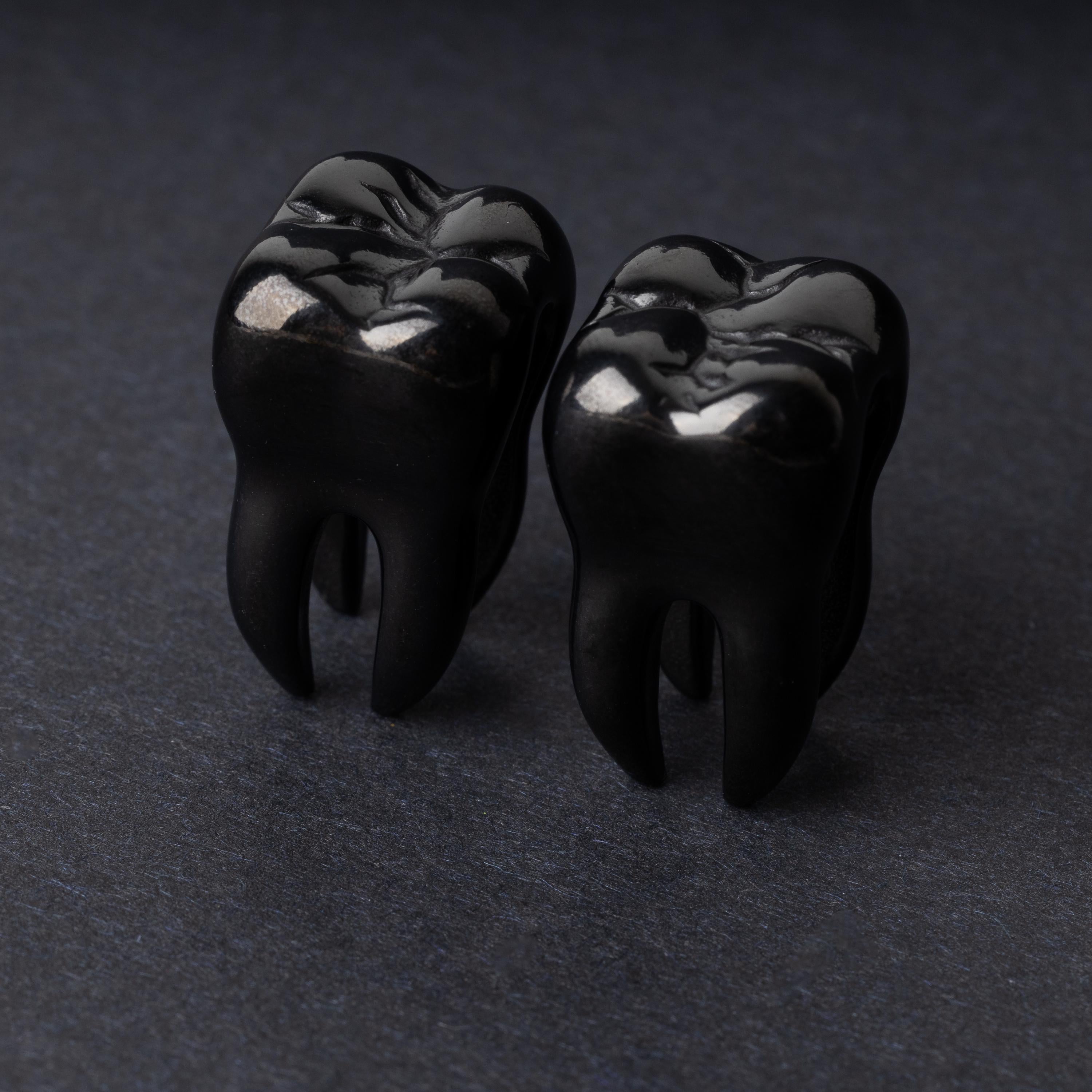 Pair of Tooth Ear Weights, Ear Hangers for Stretched Ears. Ornate Gauges, Plugs and Tunnels, Alternative Wedding Jewelry