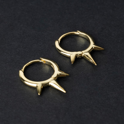 Pair of Spiked Hoop Earrings in Sterling Silver, Alt Hoop Earrings, Oval Hoop Earrings, Chunky Hoop Earrings, Silver or Gold
