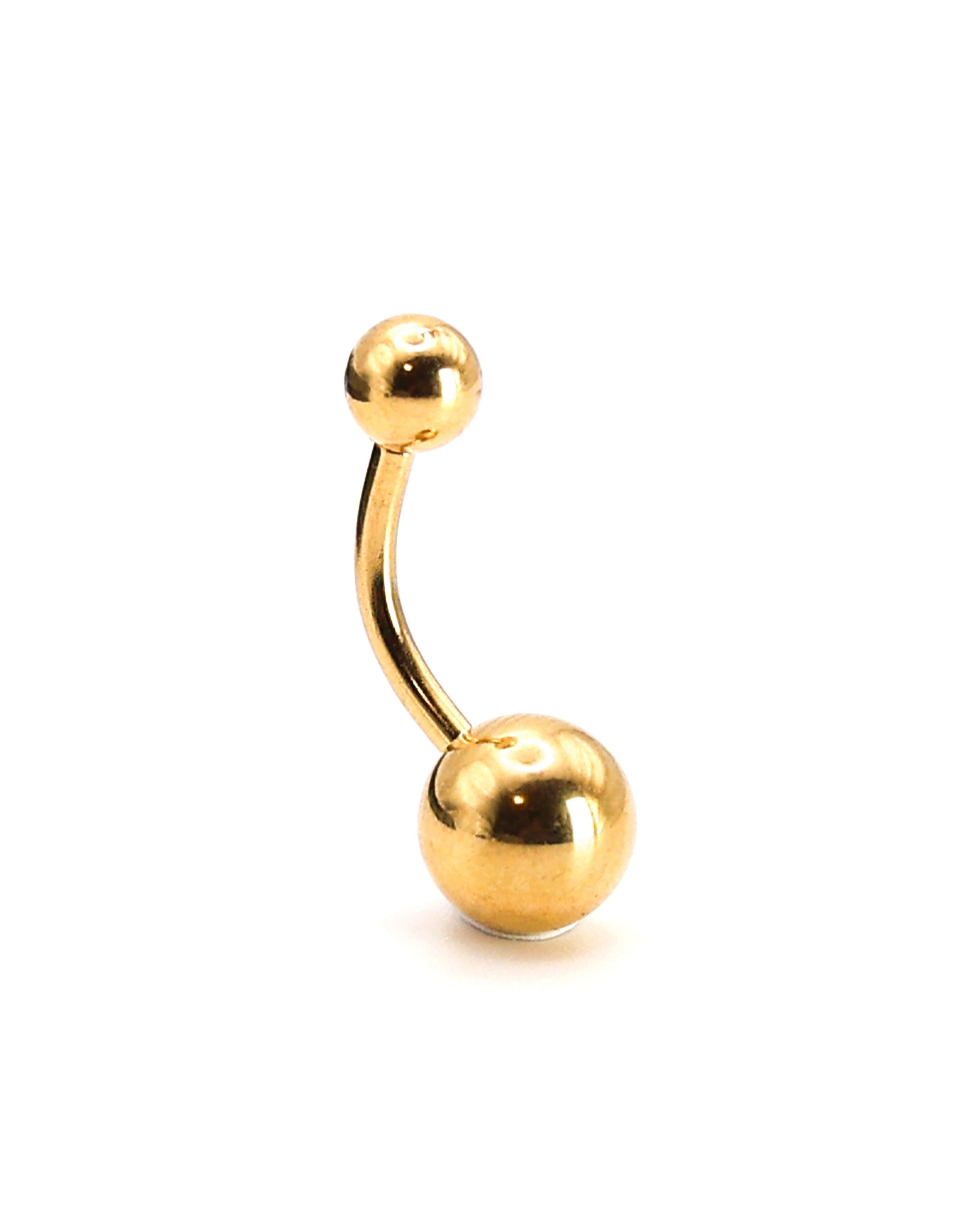 Stainless steel belly bar in gold displayed on a white background