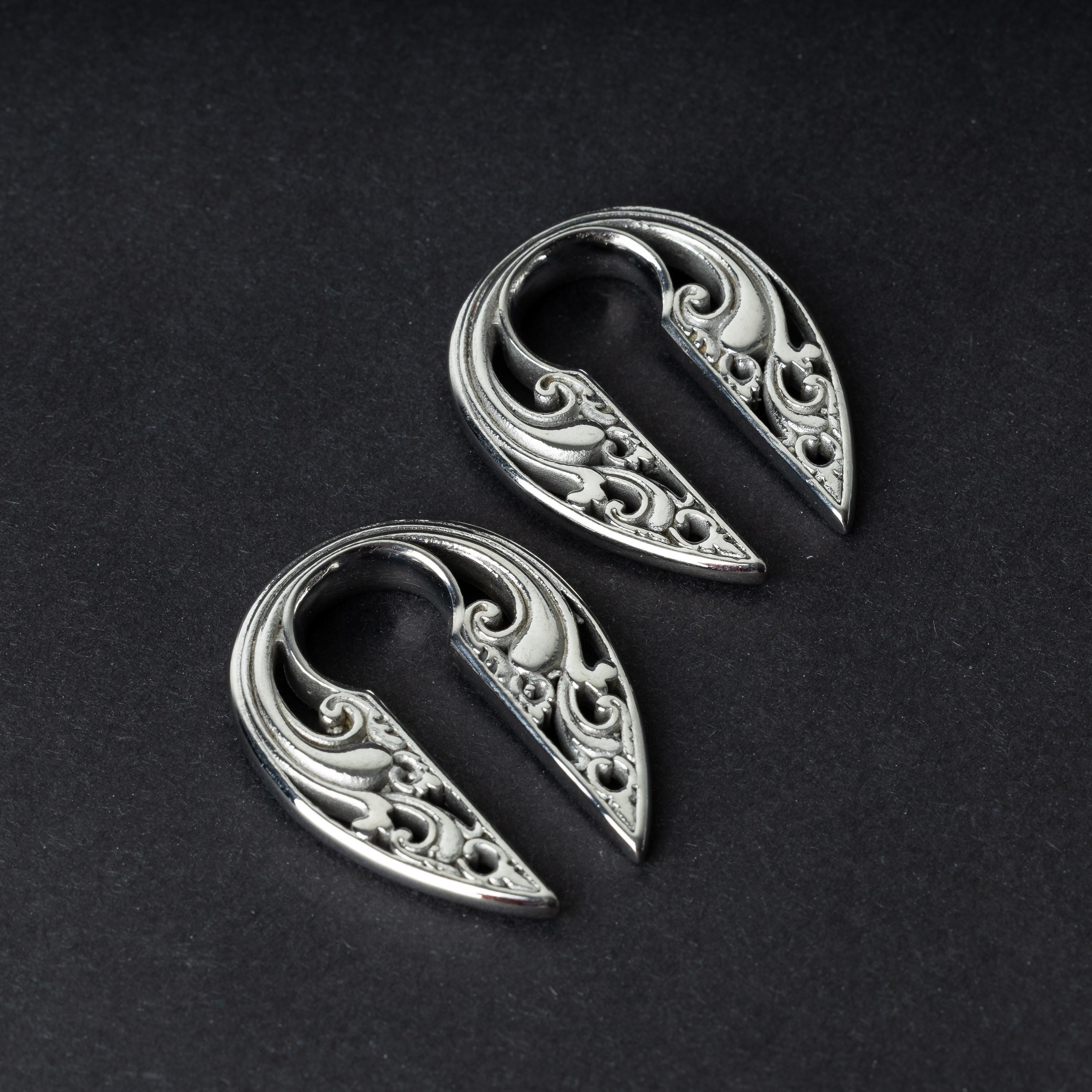 Silver Ornate Ear Weights, Stainless Steel Ear Hangers, Plugs and Tunnels, Gauge Weights, Jewelry for Stretched Ears