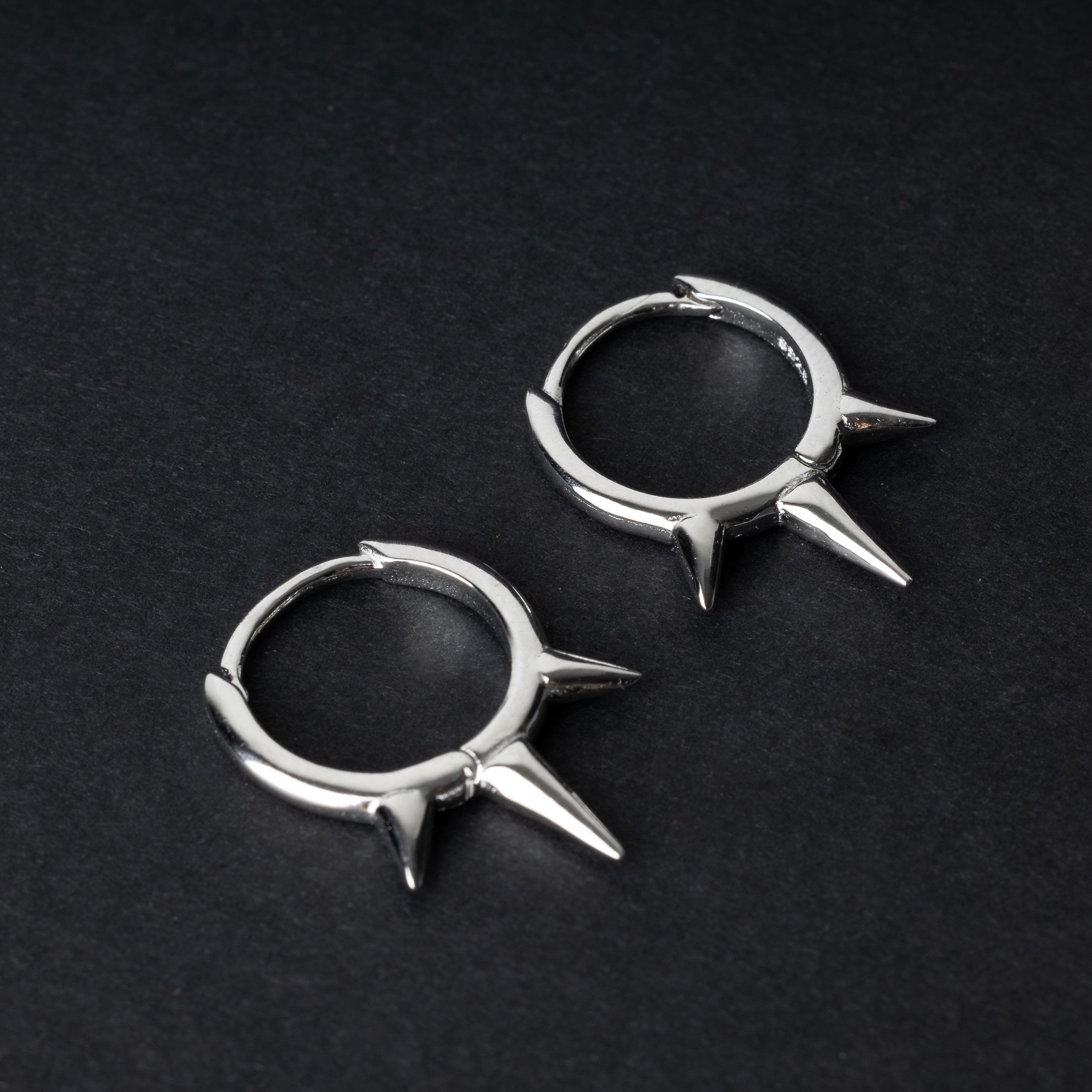Pair of Spiked Hoop Earrings in Sterling Silver, Alt Hoop Earrings, Oval Hoop Earrings, Chunky Hoop Earrings, Silver or Gold