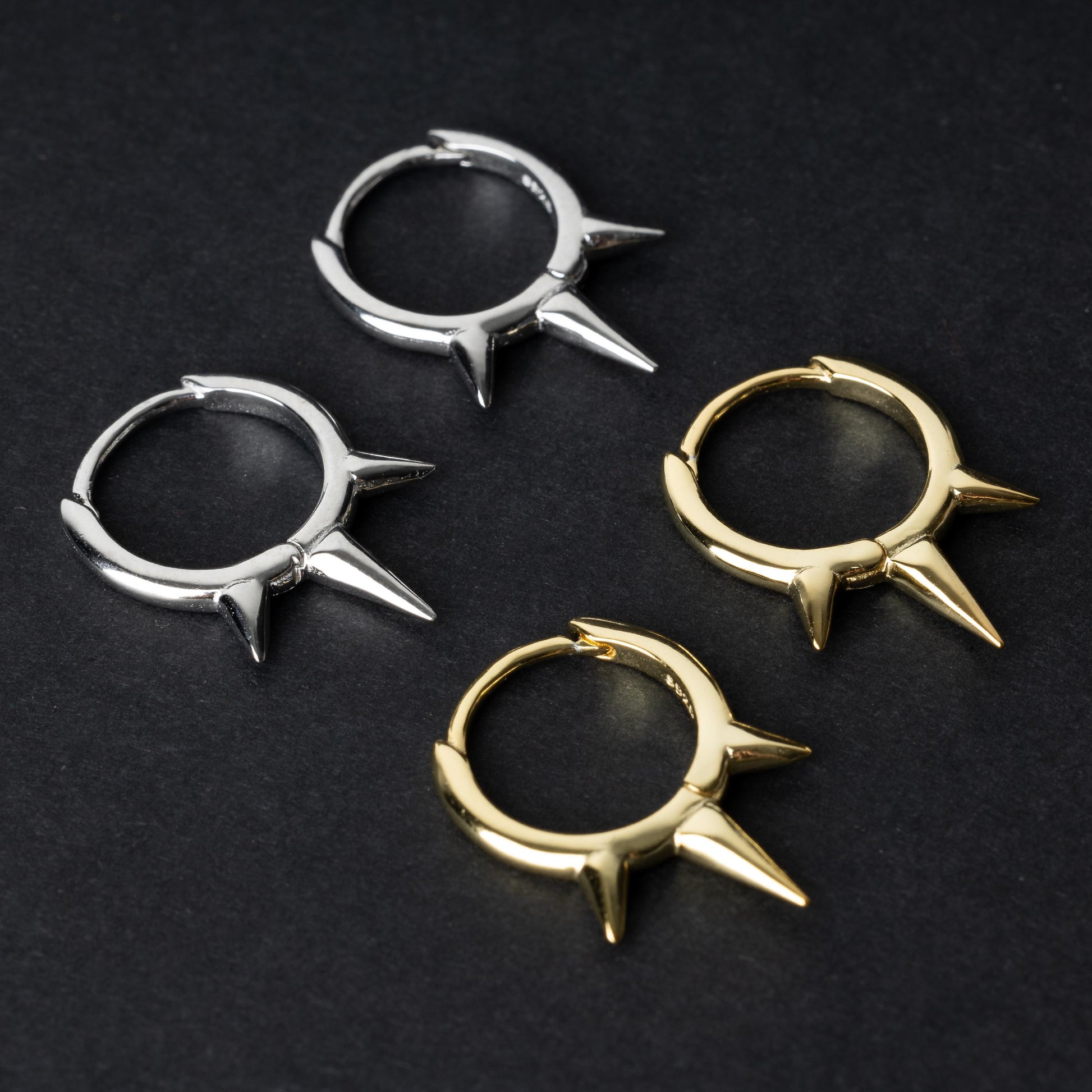 Pair of Spiked Hoop Earrings in Sterling Silver, Alt Hoop Earrings, Oval Hoop Earrings, Chunky Hoop Earrings, Silver or Gold
