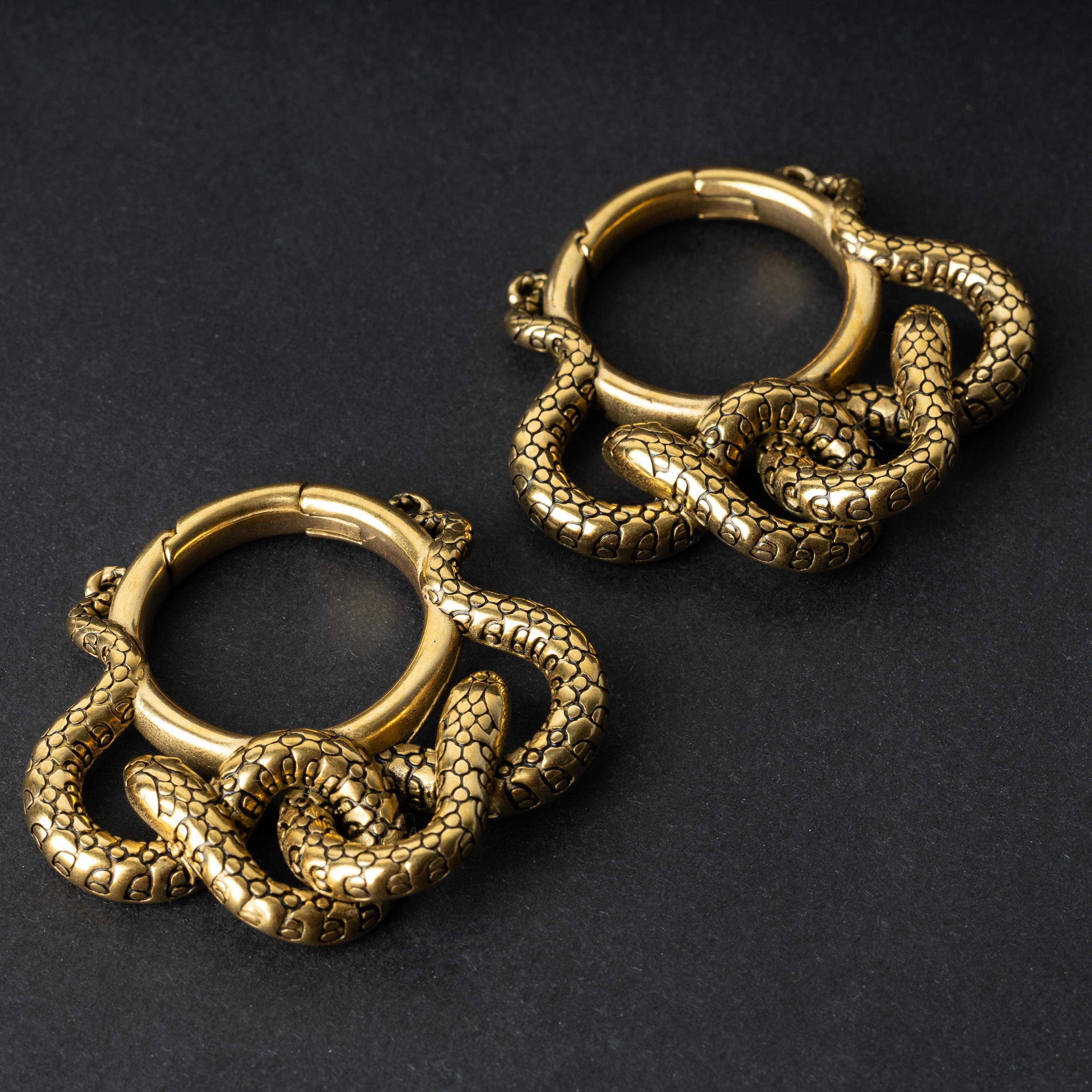 Pair of Snake Ear Weights, Ear Hangers for Stretched Ears. Ornate Gauges, Plugs and Tunnels, Alternative Wedding Jewelry