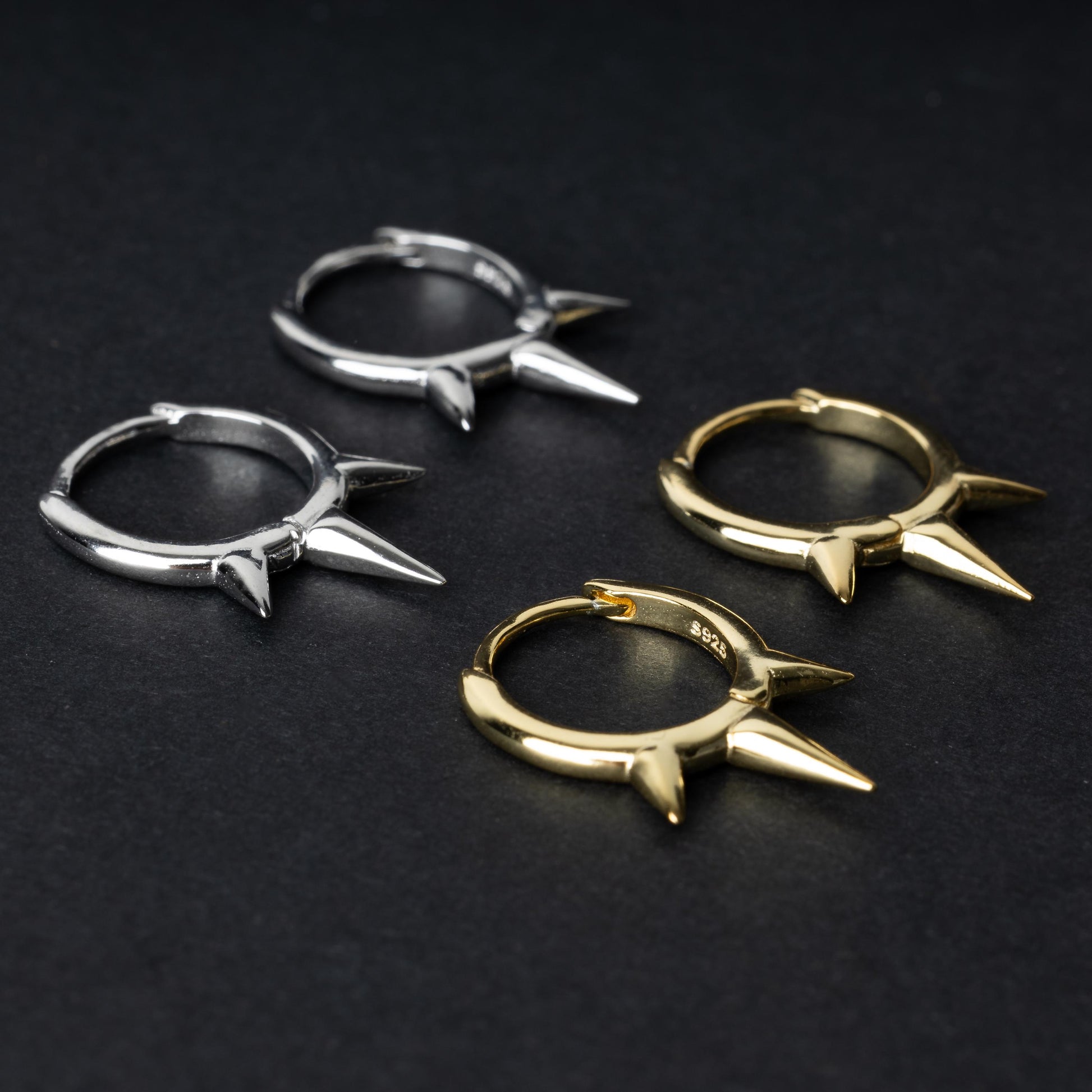 Pair of Spiked Hoop Earrings in Sterling Silver, Alt Hoop Earrings, Oval Hoop Earrings, Chunky Hoop Earrings, Silver or Gold